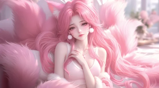 粉色狐耳九尾少女·唯美梦幻 二次元动态电脑壁纸 – 高清 桌面壁纸 开放版权素材 免费下载 手机电脑通用背景图-iPhone17-1