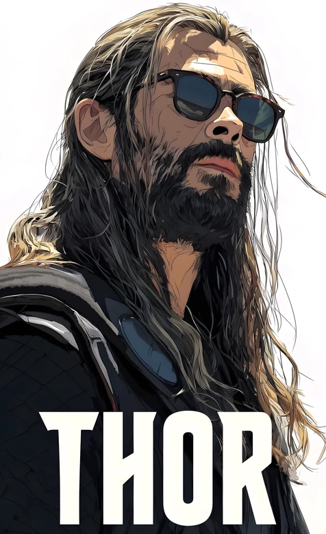 Thor·长发胡须墨镜 美式漫画风 漫威影视壁纸-iPhone17-1