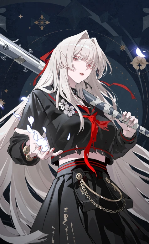 白发兽耳少女·黑水手服持械 暗黑二次元动漫壁纸