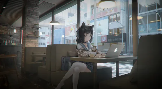 猫耳少女·咖啡馆办公 二次元日系风 高人气电脑壁纸