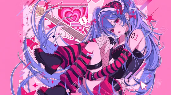 初音未来·朋克潮酷穿搭 二次元VOCALOID高人气电脑壁纸-iPhone17-1