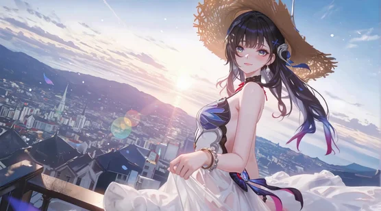 崩坏星穹铁道 阮·夏 草帽长裙 唯美二次元城市天际线动态壁纸