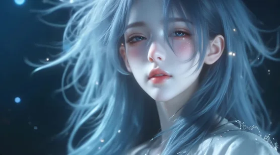 蓝发少女·发丝灵动 唯美梦幻动态电脑壁纸（原创）