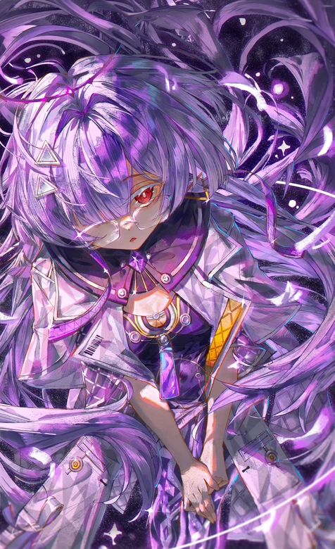 星尘·紫发红瞳眼镜娘 唯美星空风壁纸（高热度：竖屏动漫壁纸）
