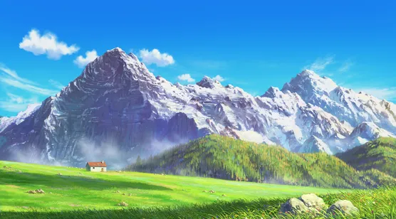 雪山草甸小屋·唯美动漫风插画 治愈系电脑壁纸