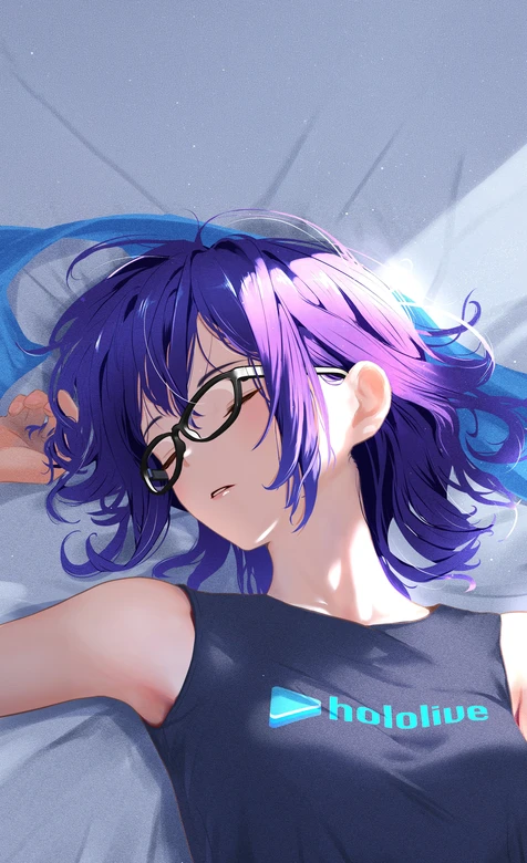 hololive紫发眼镜少女 二次元唯美睡眠风 高人气壁纸