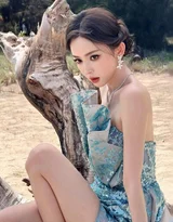 古力娜扎·蓝绿亮片抹胸裙 唯美户外写真 明星时尚大片
