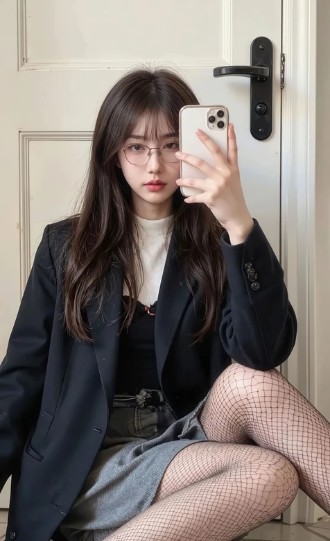 韩系少女·眼镜西装渔网袜 清新自拍热门手机壁纸
