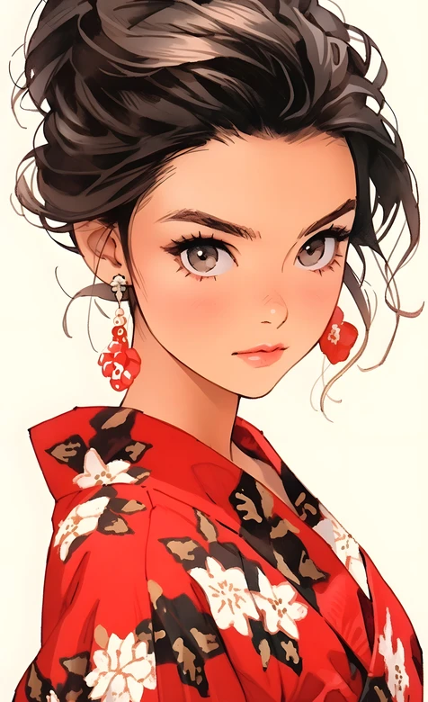 和风二次元少女·红和服盘发耳饰 高人气壁纸