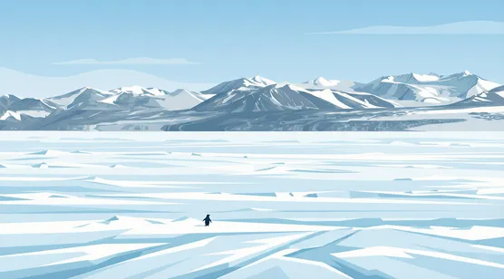 企鹅·冰原漫步·扁平简约风·南极雪山意境电脑壁纸