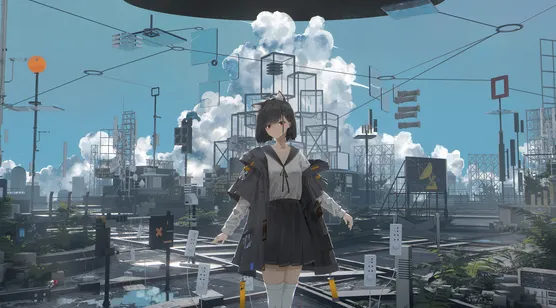 二次元猫耳JK少女·赛博朋克未来都市电脑壁纸（赛博都市风）