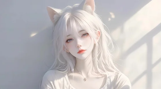 白发猫耳少女·唯美光影 AI插画 动态电脑壁纸热门款