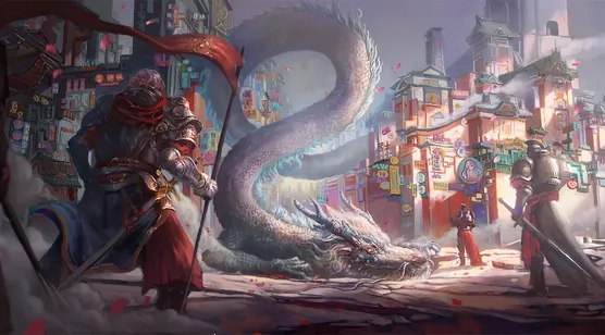 铠甲战士·巨龙对决 国风奇幻游戏场景 热门电脑桌面背景