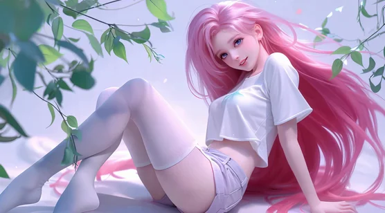 粉色长发少女·清新唯美风 原创二次元动态电脑壁纸
