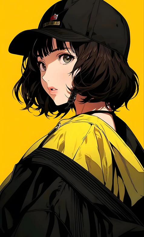 二次元短发少女·棒球帽潮搭 插画风手机壁纸热款