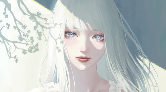 白发少女·蓝瞳柔光 唯美原创插画 宽屏电脑壁纸精选