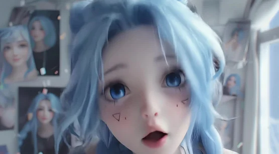 蓝发双辫少女·唯美二次元 超治愈动态电脑壁纸