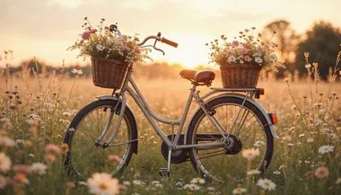 自行车、草地、花花